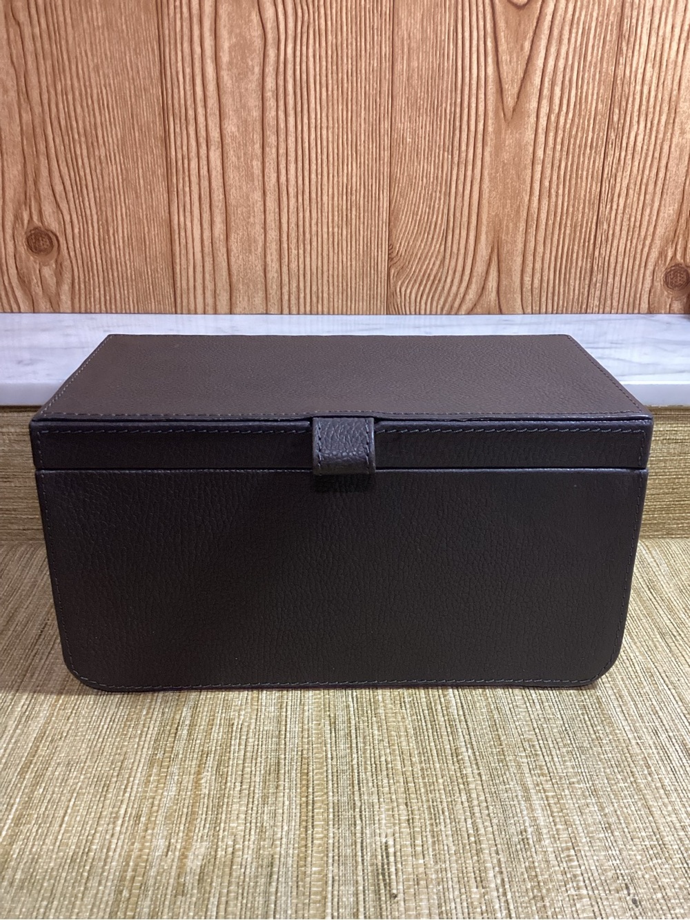 Men's Leather Accessory Box - Dark Brown Purple Velvet Lining